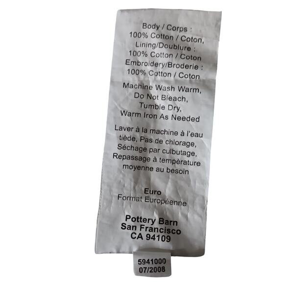 Pottery Barn Black Embroidered Floral Euro Pillow Cover 25x25 Cotton Single - Picture 11 of 11